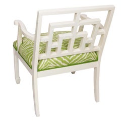 Pair of Hollywood Regency Painted Chair in Quadrille Green Zebra Fabric