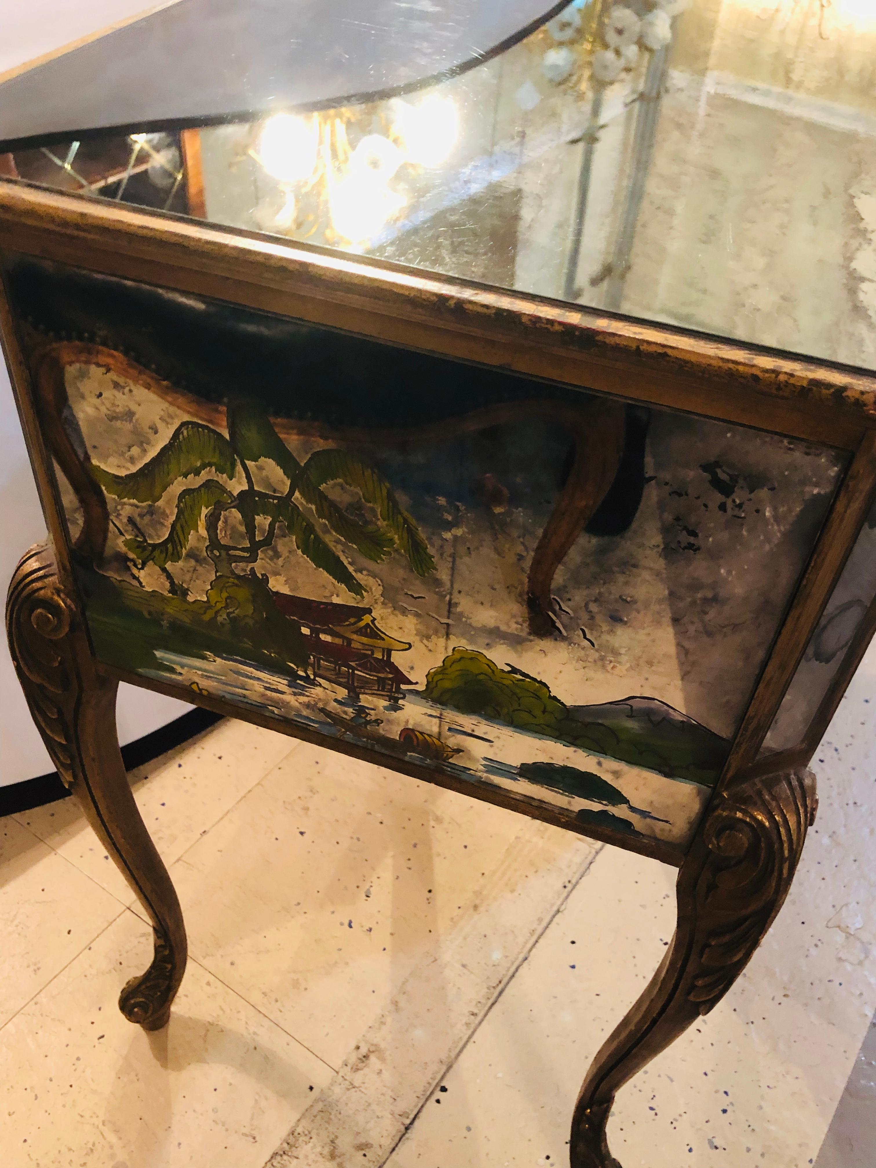 Pair of Hollywood Regency Painted End or Night Tables on Mirrored Cases 4