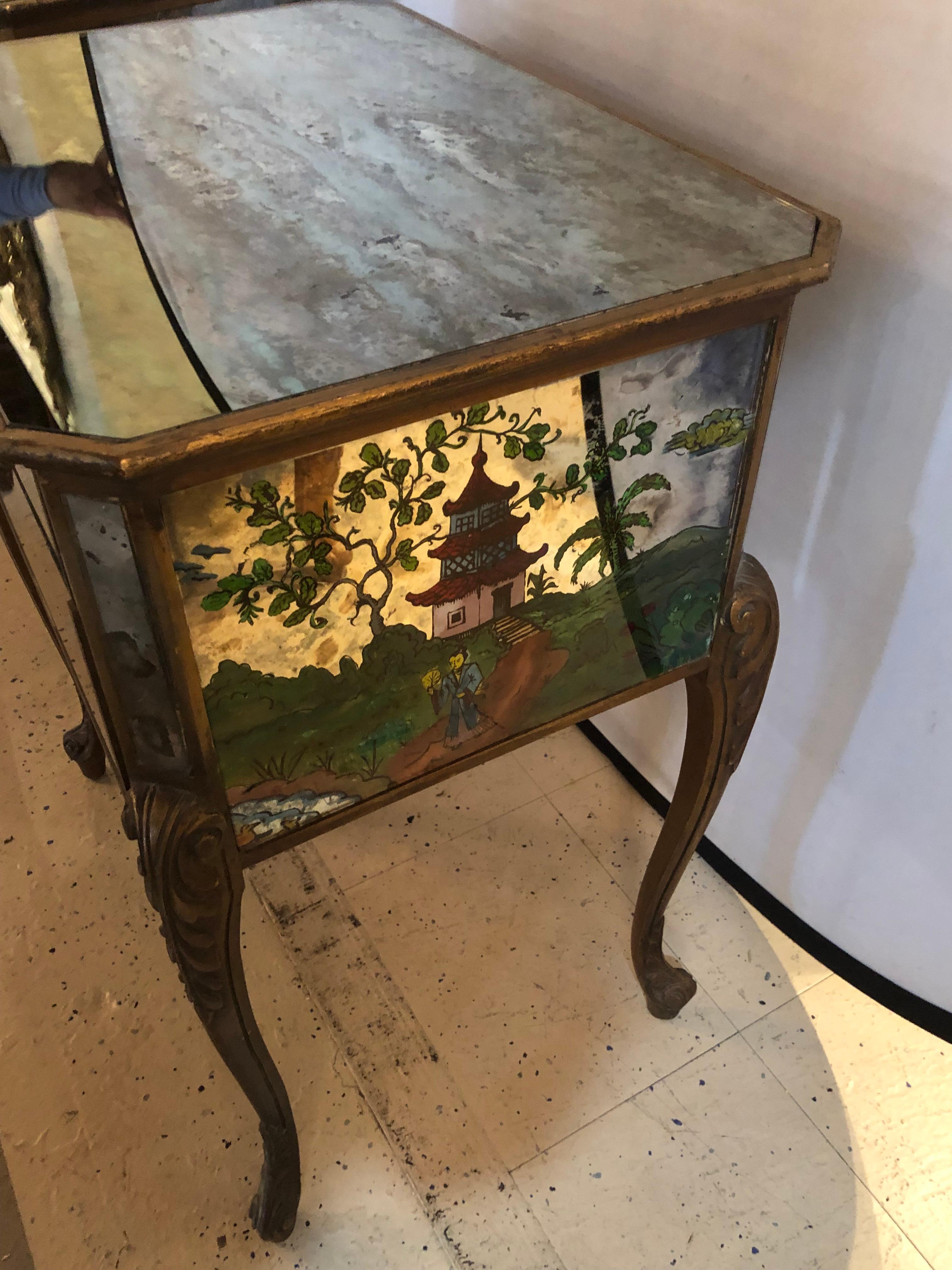Pair of Hollywood Regency Painted End or Night Tables on Mirrored Cases 2