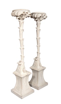 Pair Of Hollywood Regency Painted Palm Tree Pedestals