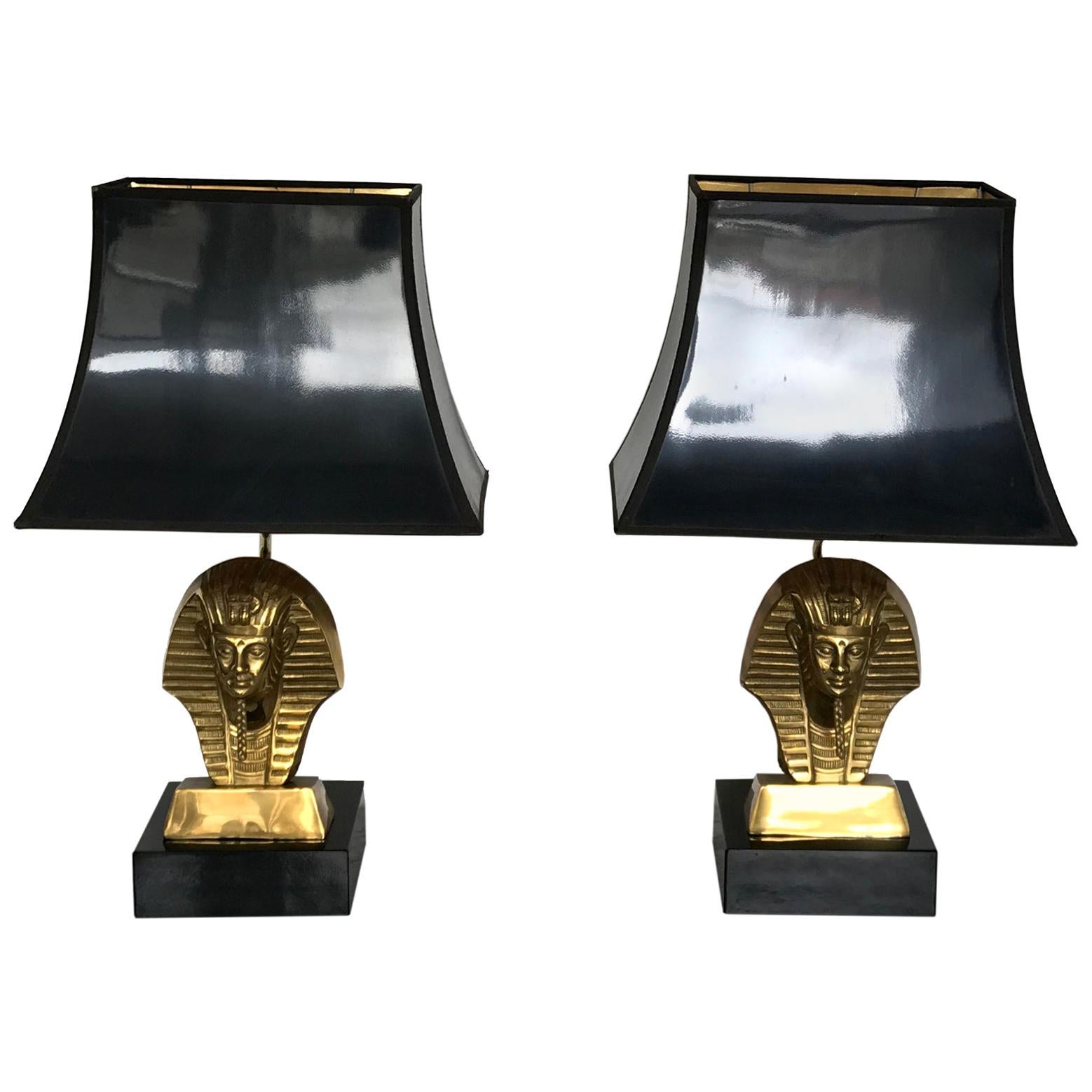 HOLLYWOOD REGENCY Pair of Pharaoh Table Lamps, 1960s