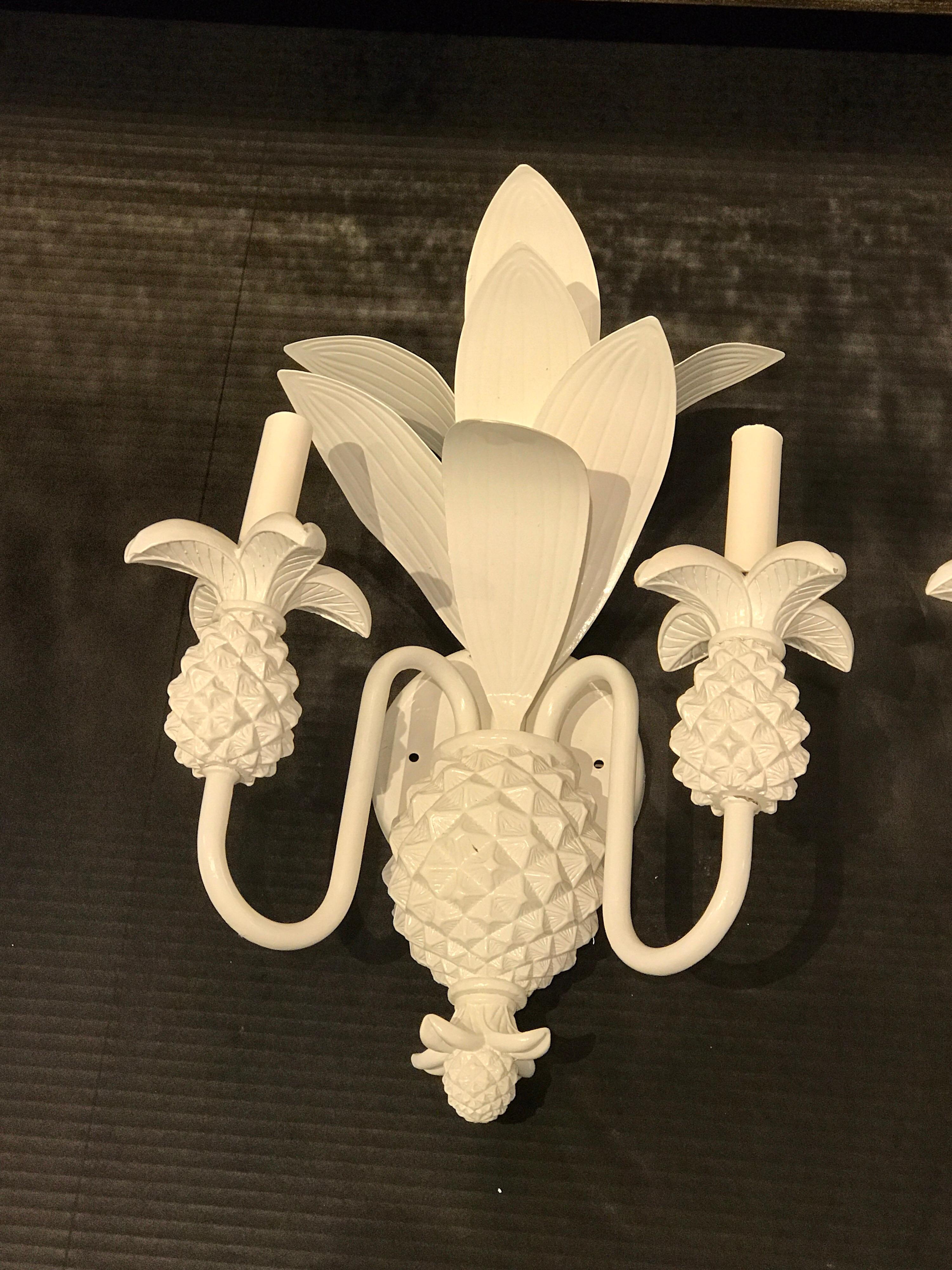American Pair of Hollywood Regency Pineapple Sconces For Sale
