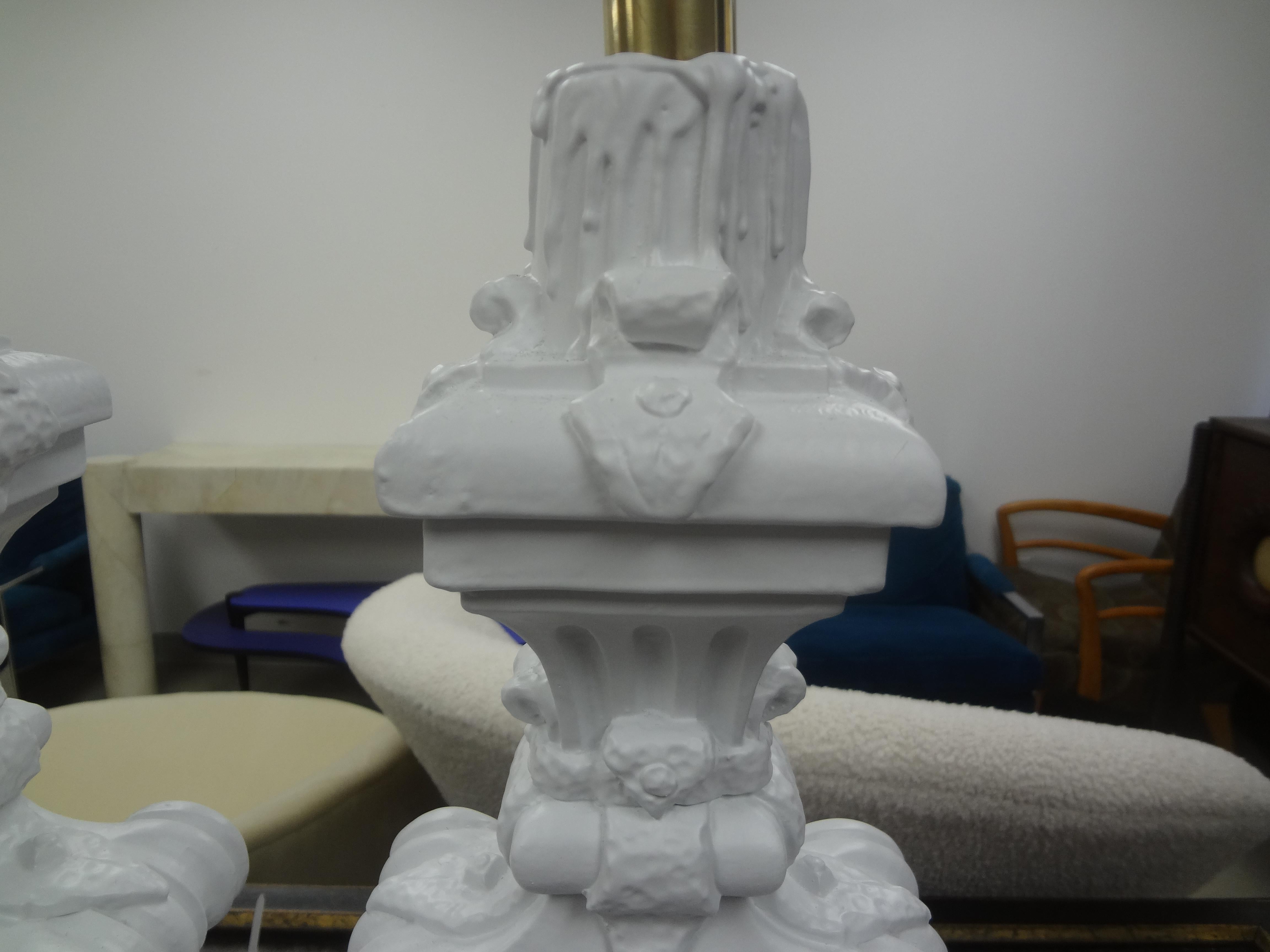 Pair Of Hollywood Regency Plaster Lamps For Sale 1