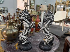Pair Of Hollywood Regency Plaster Zebra Lamps