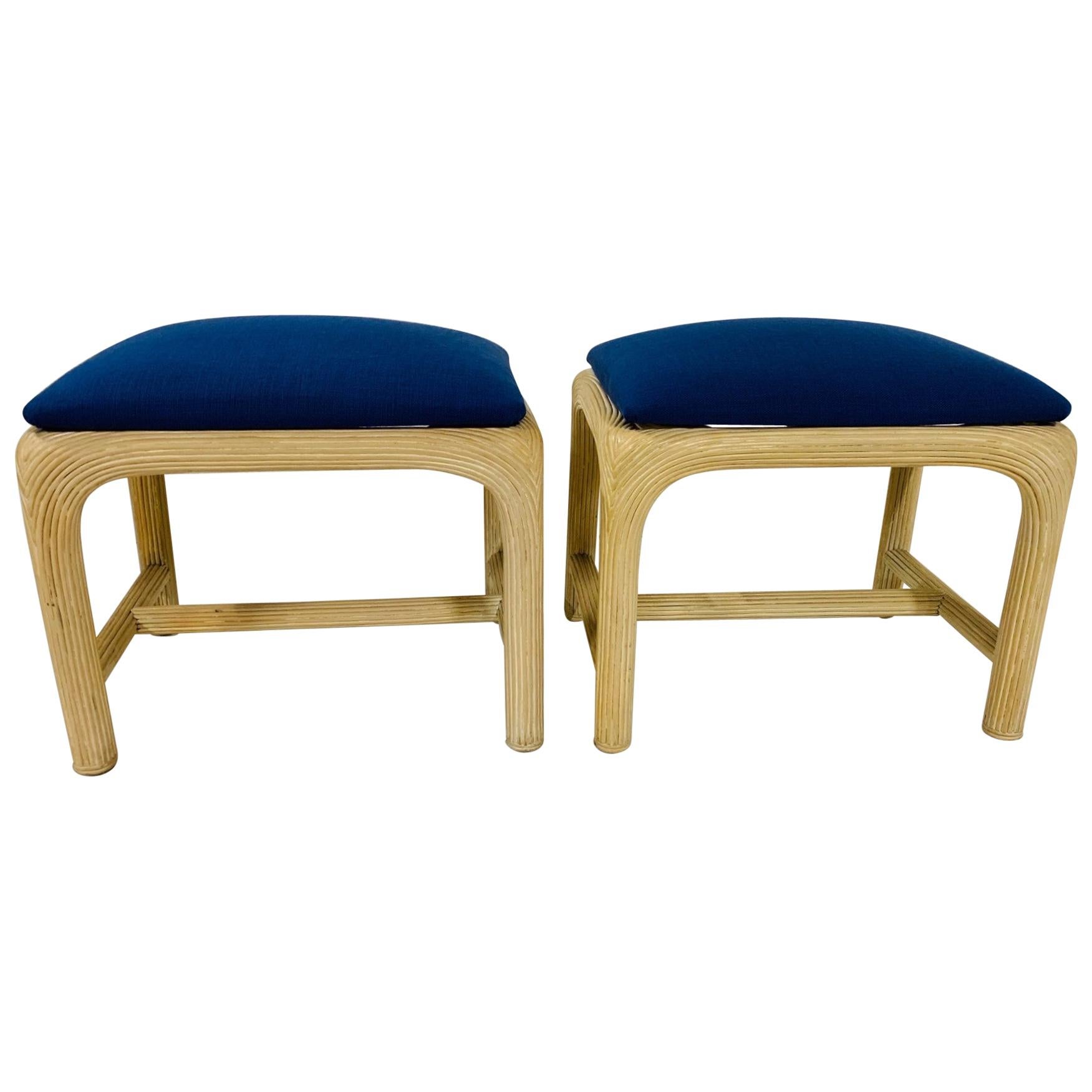Pair of Hollywood Regency Reed Upholstered Benches For Sale