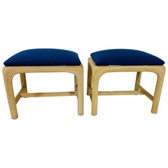 Retro Pair of Hollywood Regency Reed Upholstered Benches