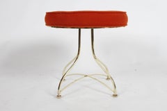Pair of Hollywood Regency Round Tufted Brass Base Stools