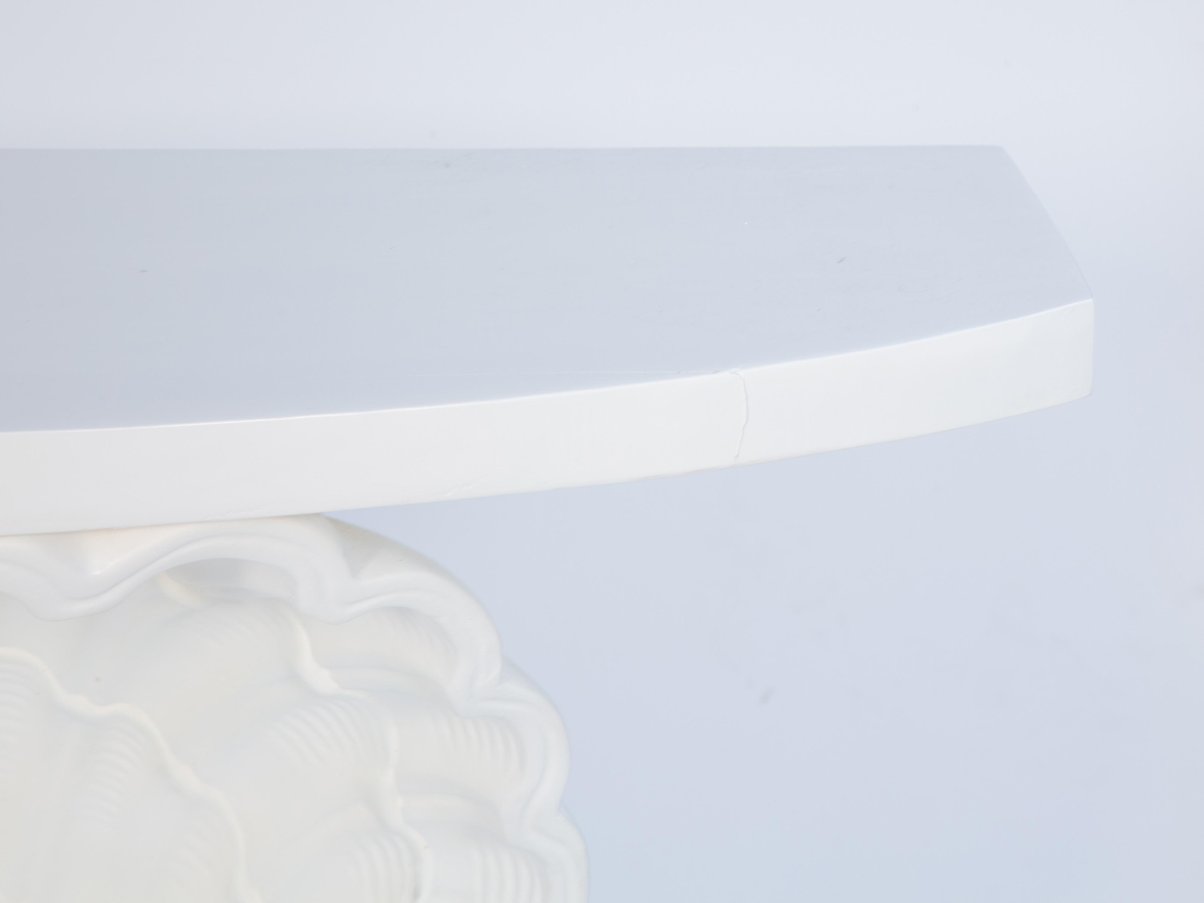 Painted Pair of Hollywood Regency Scallop Shell Consoles For Sale