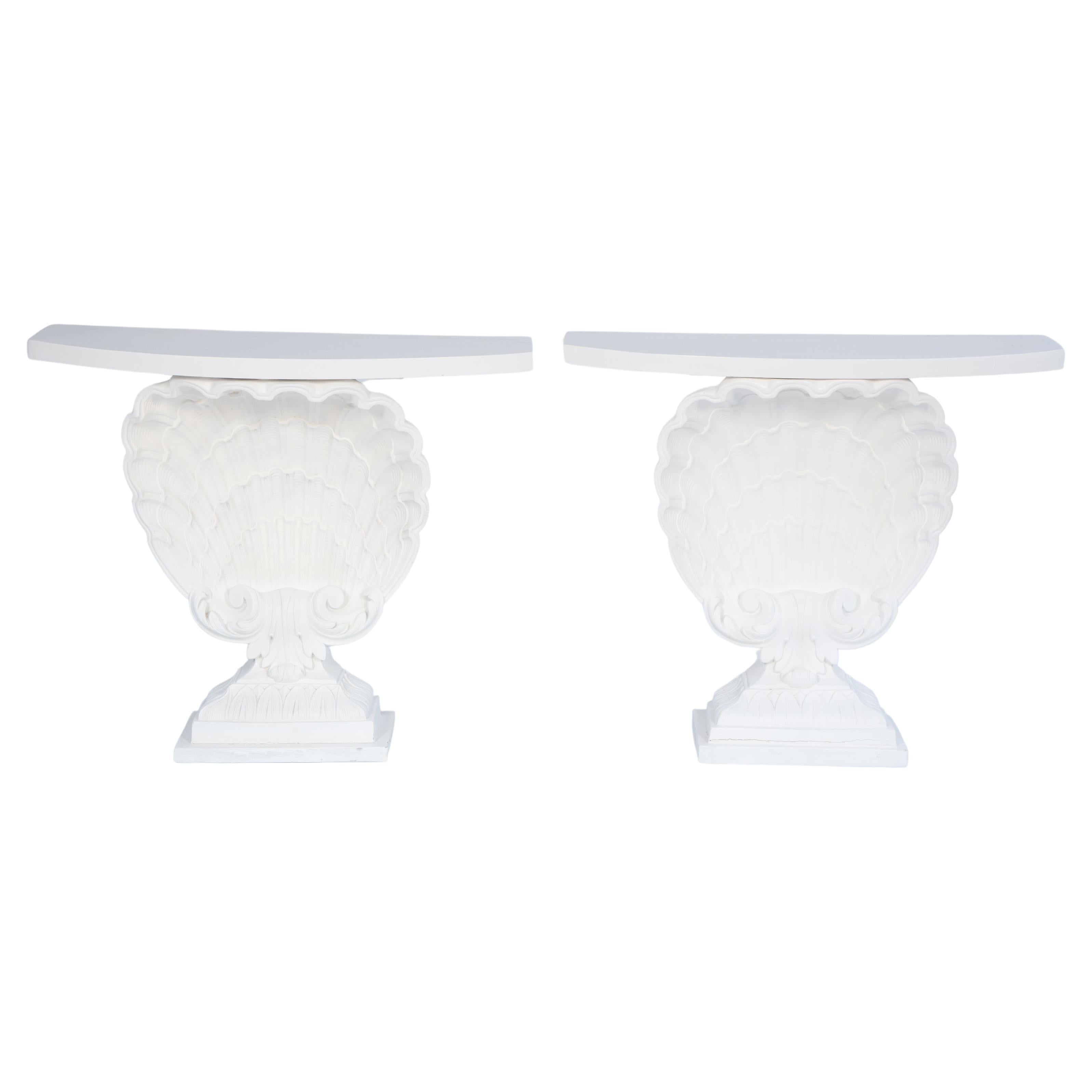 Pair of Hollywood Regency Scallop Shell Consoles