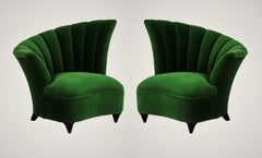 Pair of Hollywood Regency Scalloped Asymmetrical Lounge Chairs