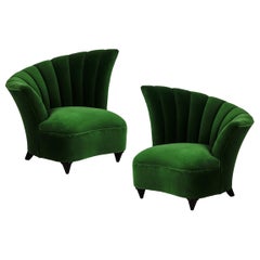 Pair of Hollywood Regency Scalloped Asymmetrical Lounge Chairs