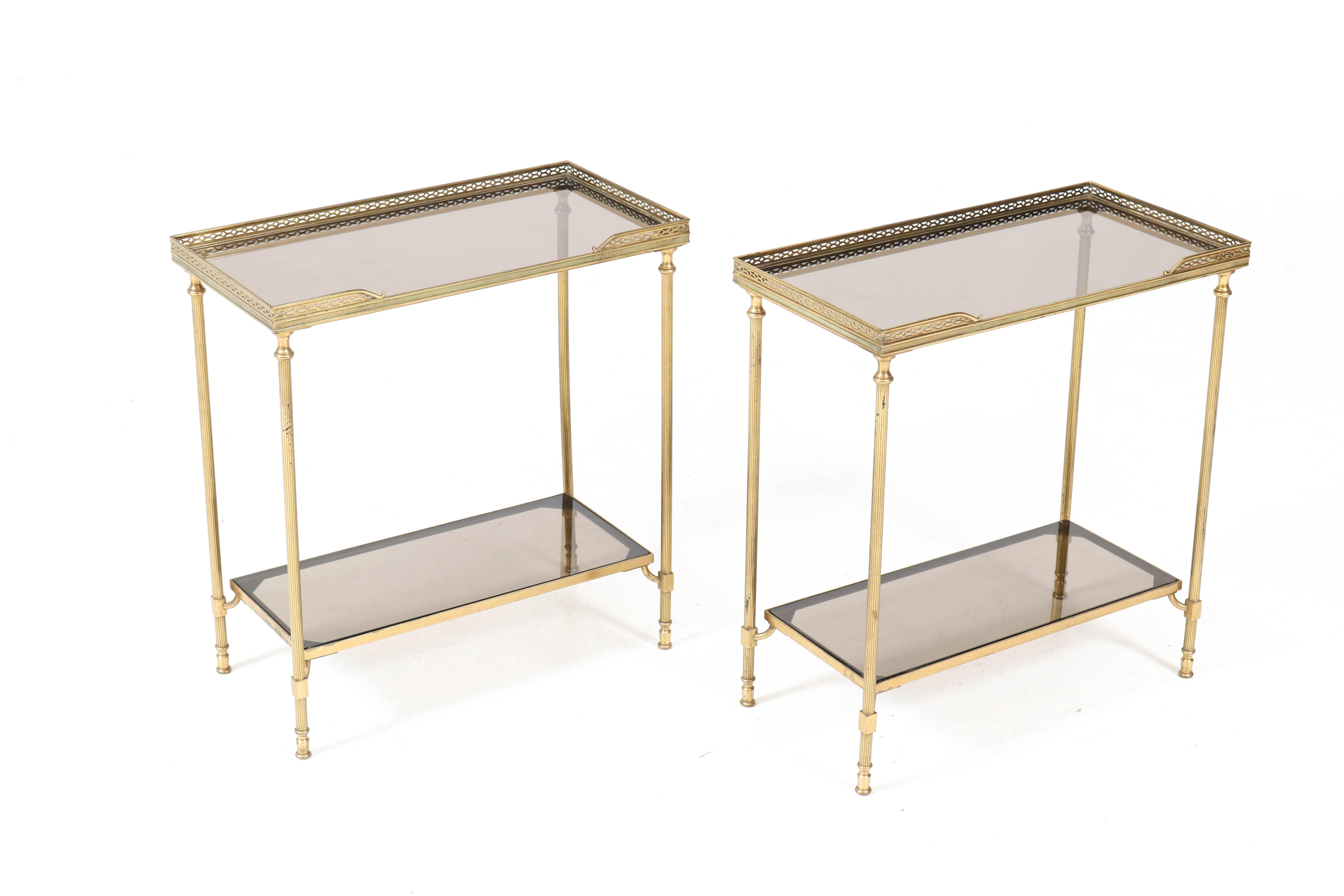 Glass Pair of Hollywood Regency Side Tables by Maison Jansen, 1970s