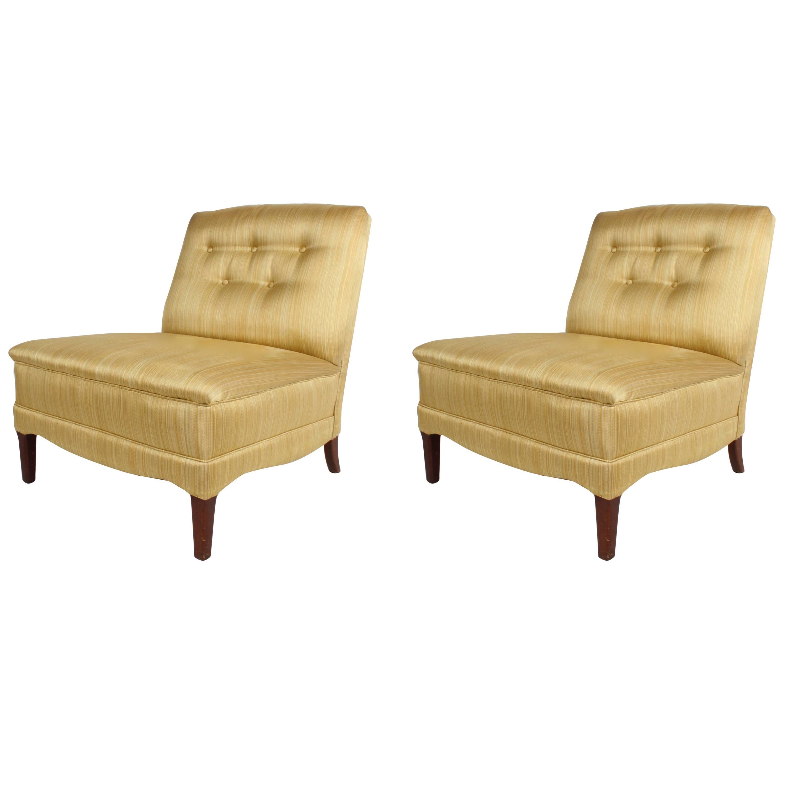 Pair of Hollywood Regency Slipper Lounge Chairs For Sale