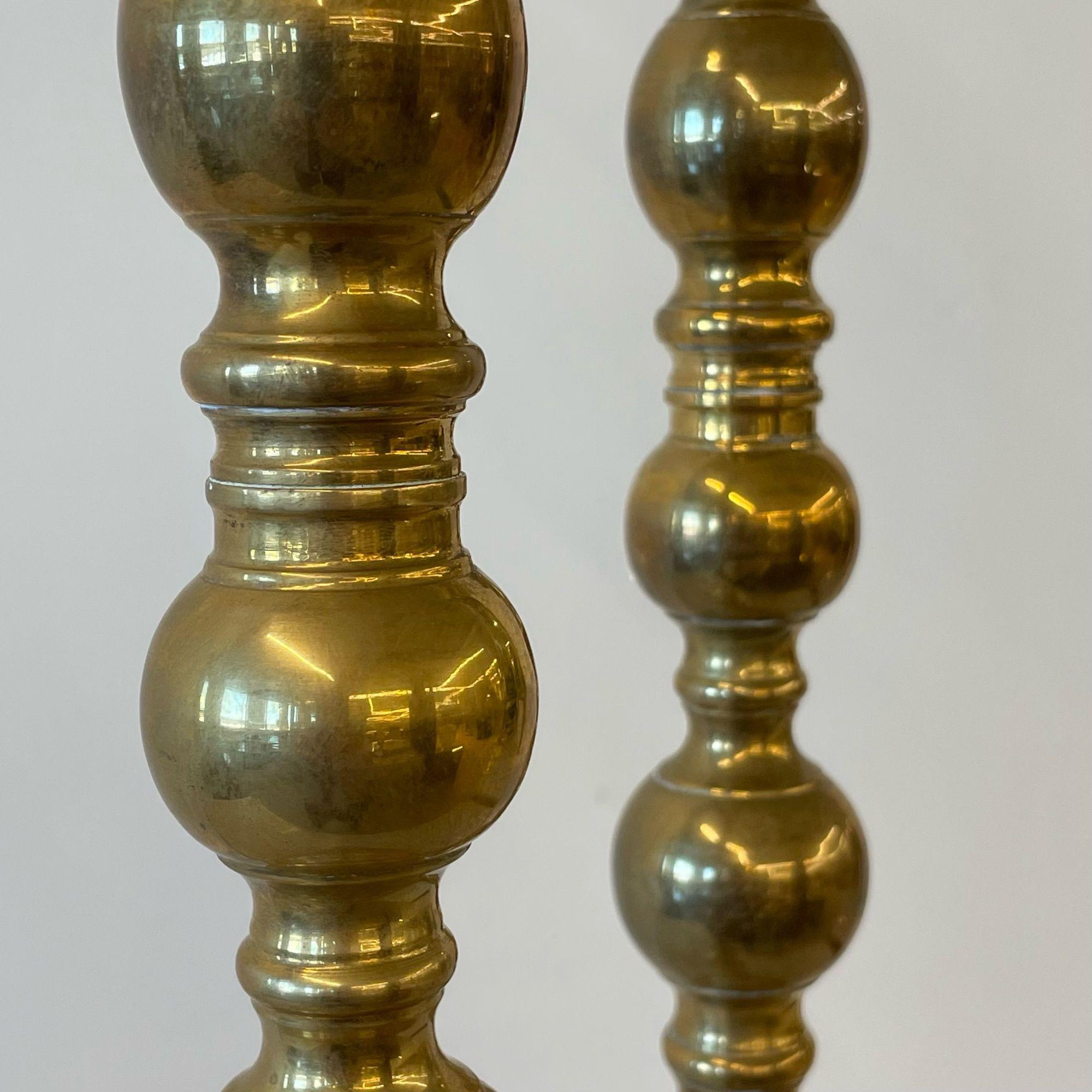 Paire de lampes de bureau en forme de tambour en laiton massif de style néoclassique Hollywood Regency en vente 2