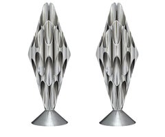 Pair of Hollywood Regency Space Age Accent Table Sculpture Lamps in Chrome