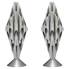 Pair of Hollywood Regency Space Age Accent Table Sculpture Lamps in Chrome