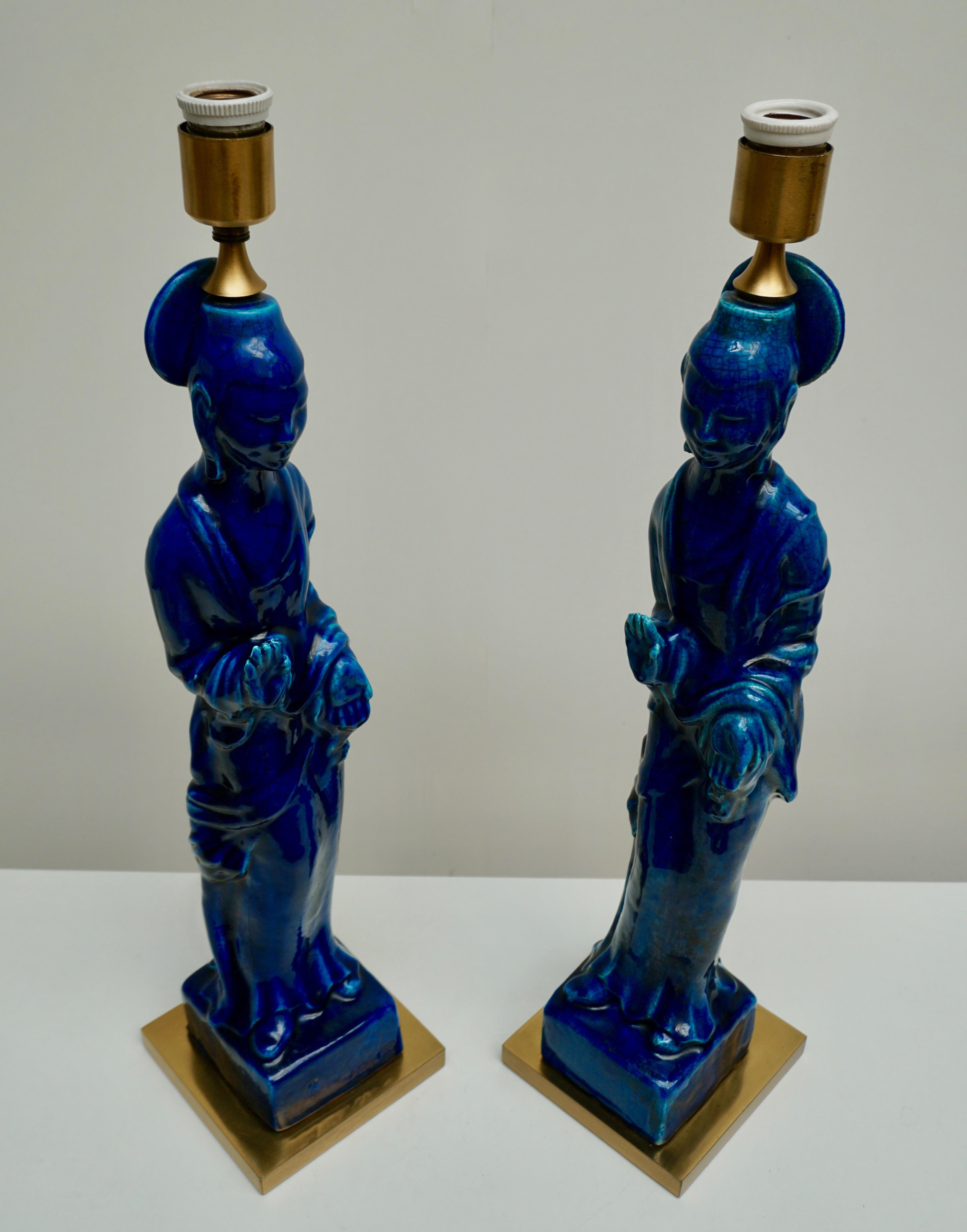 Pair of Hollywood Regency Standing Buddha Ceramic Table Lamps by Ugo Zaccagnini For Sale 14