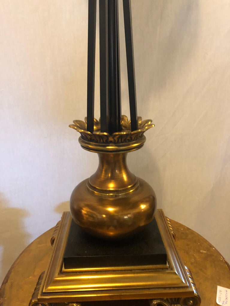 Pair of Hollywood Regency Stiffel Co. Brass and Ebonized Column Form