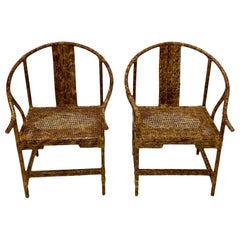 Pair of Hollywood Regency Style Bamboo and Rattan Asian Inspired Armchairs