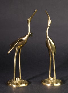 Pair of Hollywood Regency Style Brass Crane Figurines, 1960s