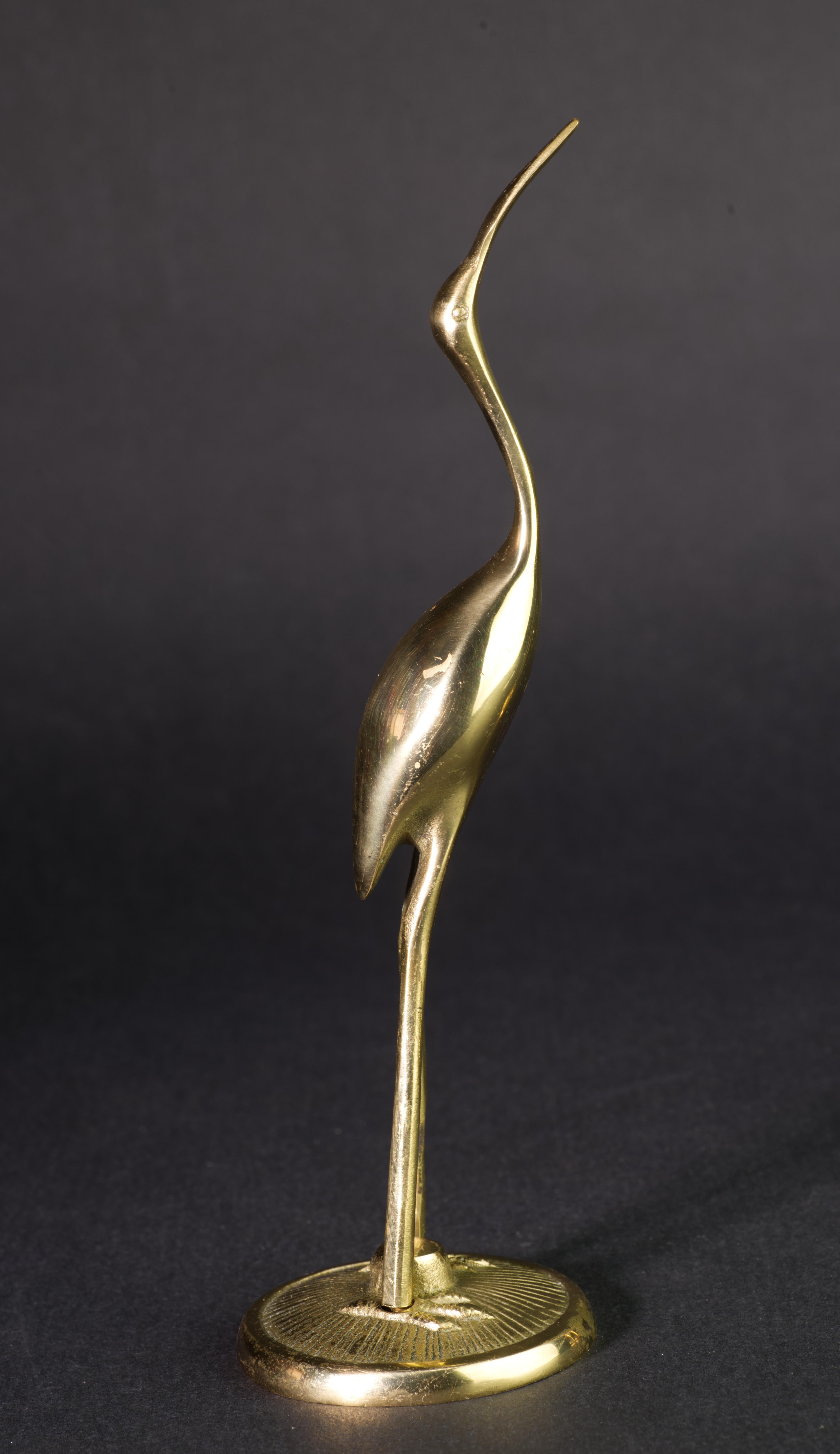 Calco Coppia di statuette di gru in ottone in stile Hollywood Regency, anni '60 in vendita