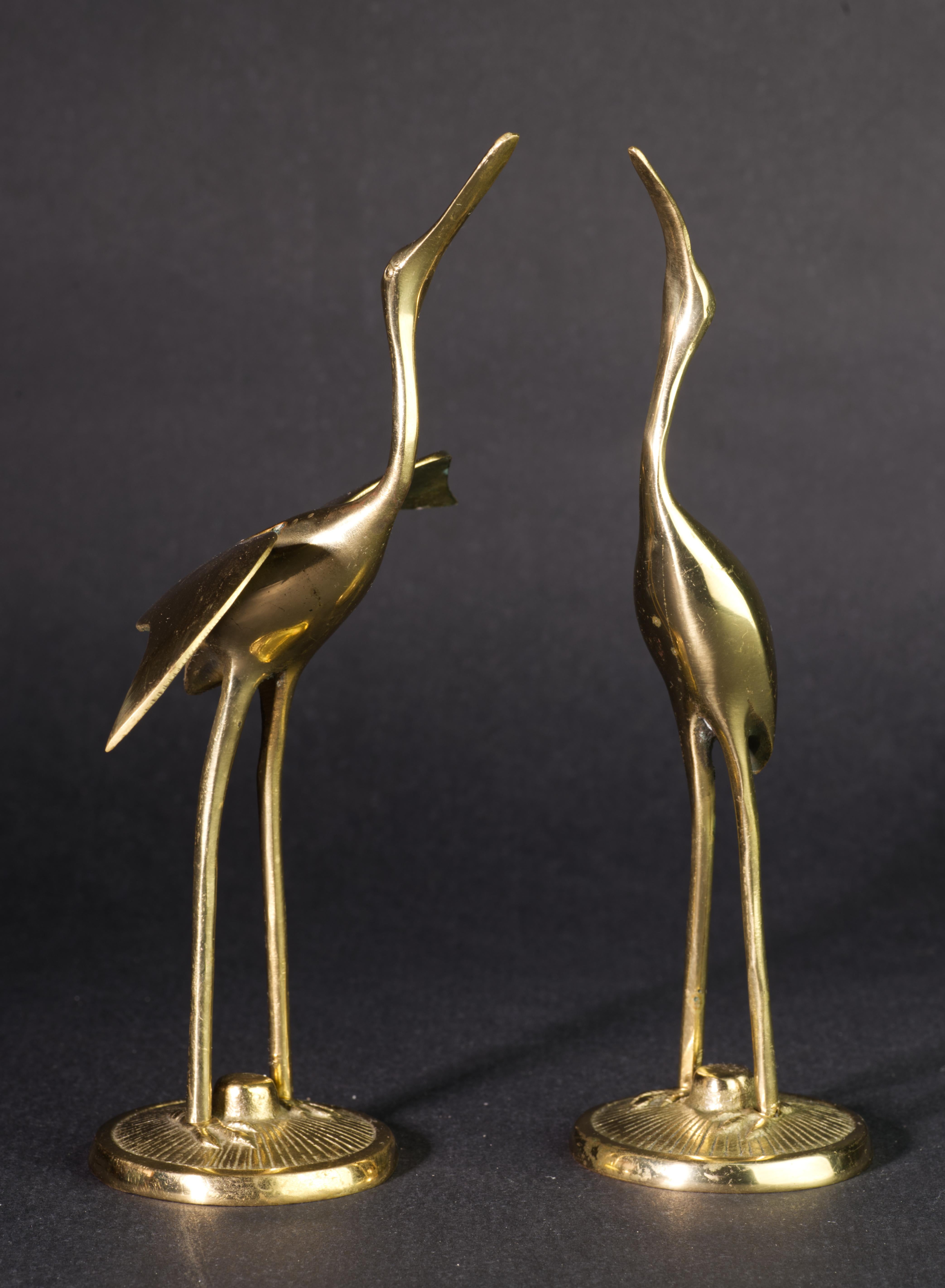 XX secolo Coppia di statuette di gru in ottone in stile Hollywood Regency, anni '60 in vendita