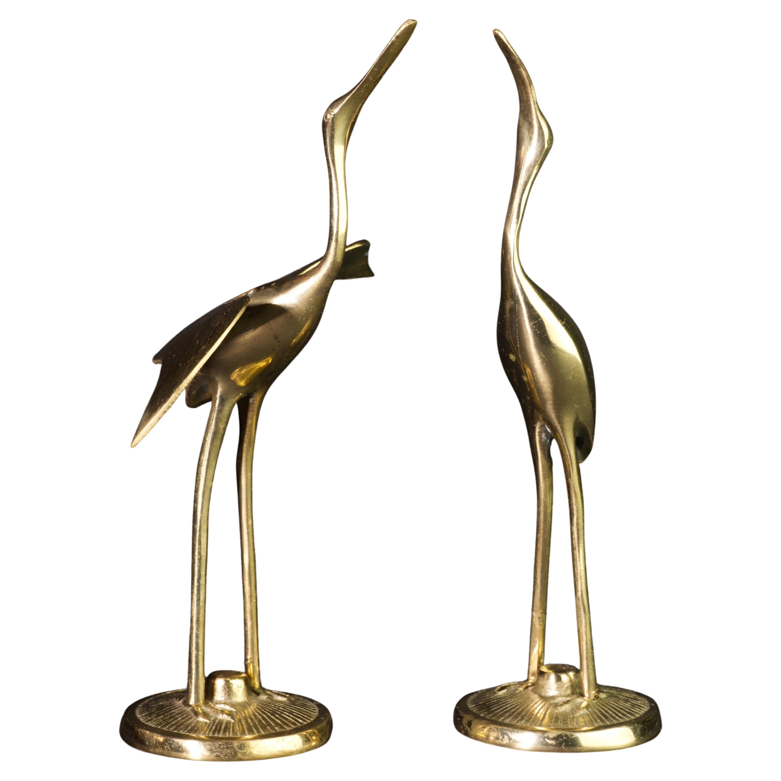 Pair of Hollywood Regency Style Brass Crane Figurines, 1960s