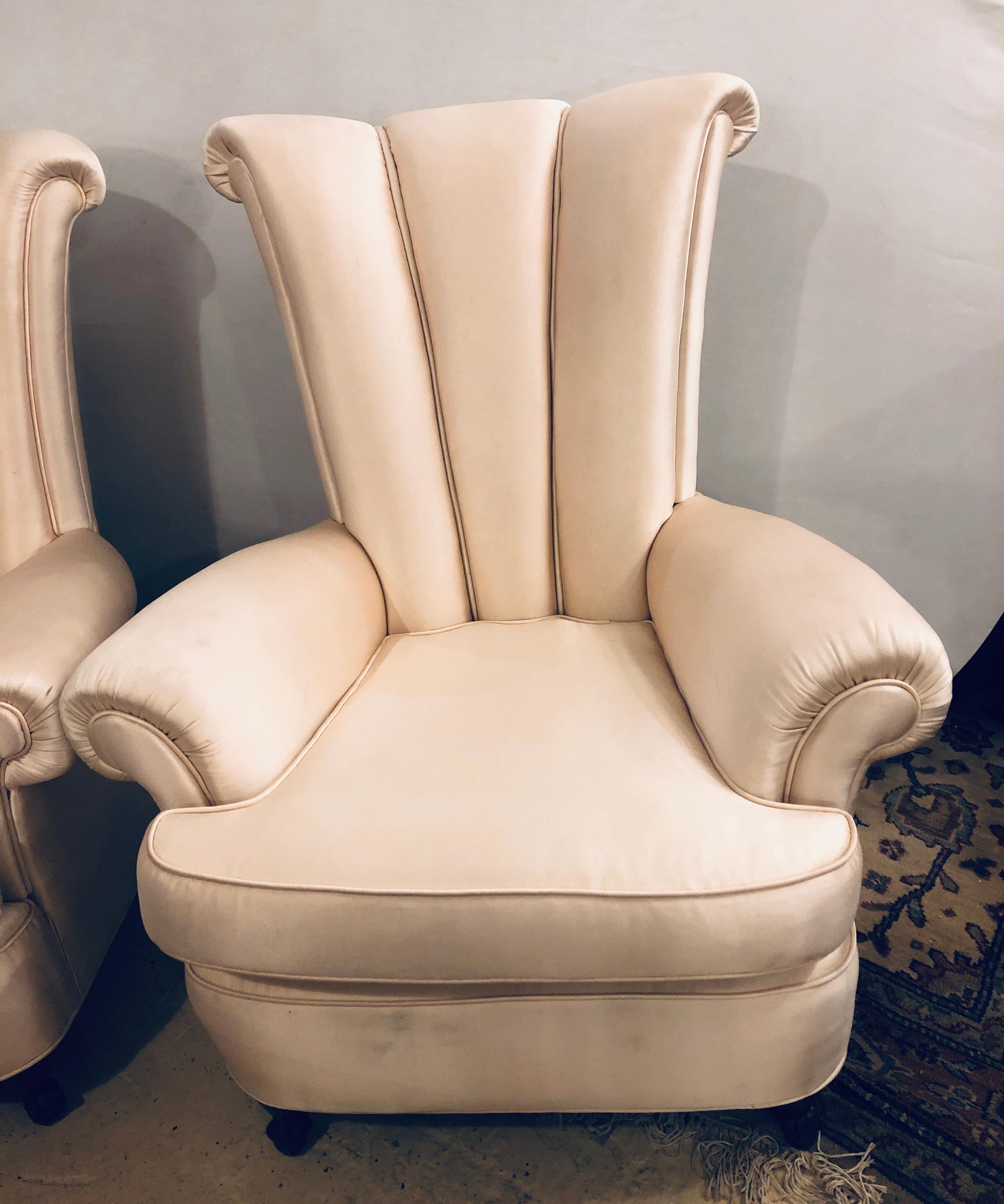 Pair of Hollywood Regency Style Channel High Back Chairs In Good Condition In Stamford, CT
