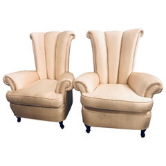 Pair of Hollywood Regency Style Channel High Back Chairs