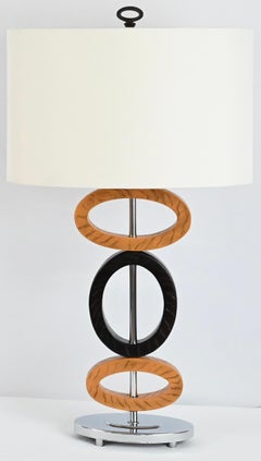 Pair of Hollywood Regency Style Chrome and Wooden Table Lamps
