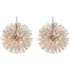 Pair of Hollywood Regency Style Circular Chrome and Crystal Sputnik Chandeliers