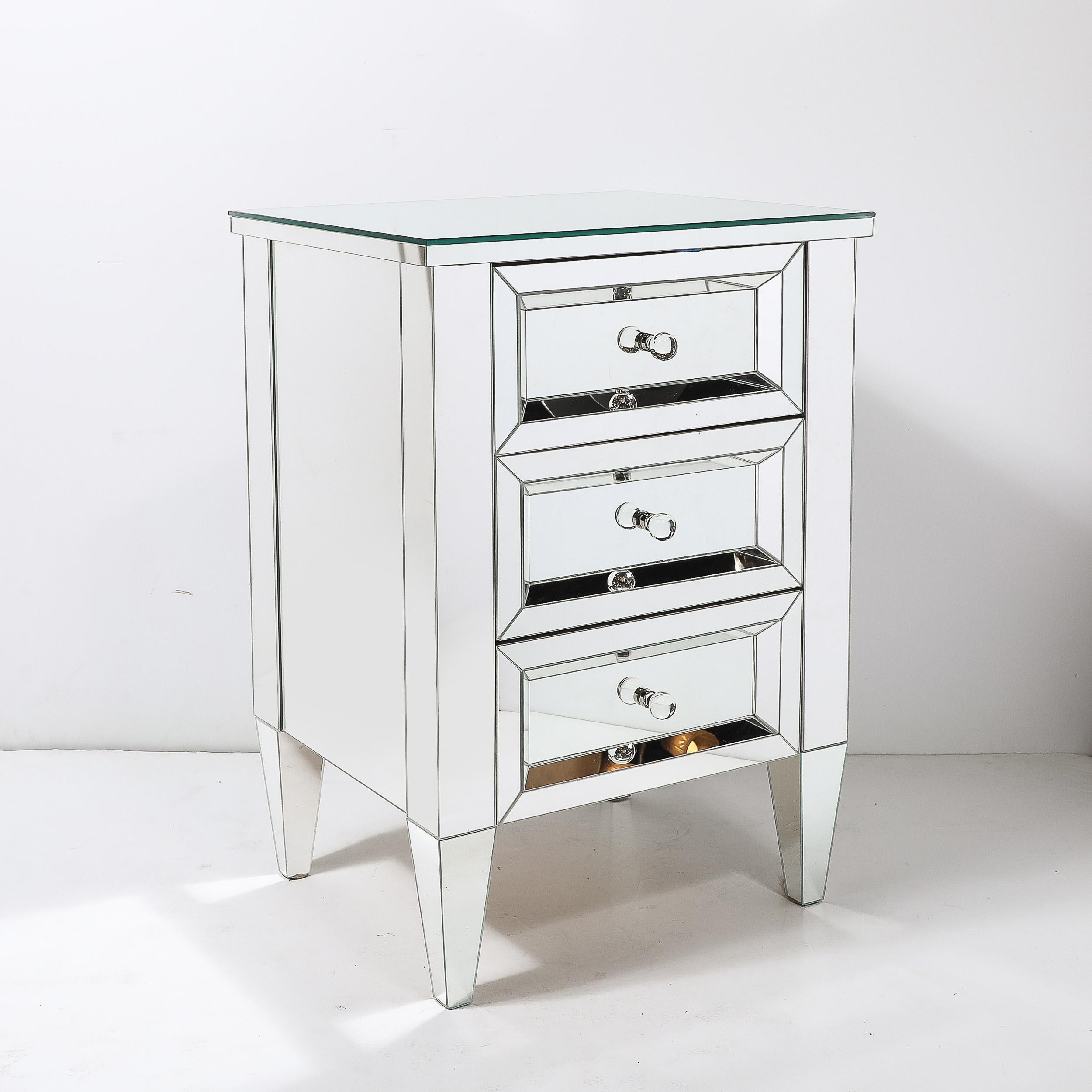 American Pair of Hollywood Regency Style Custom Mirrored Nightstands with Three Drawers For Sale