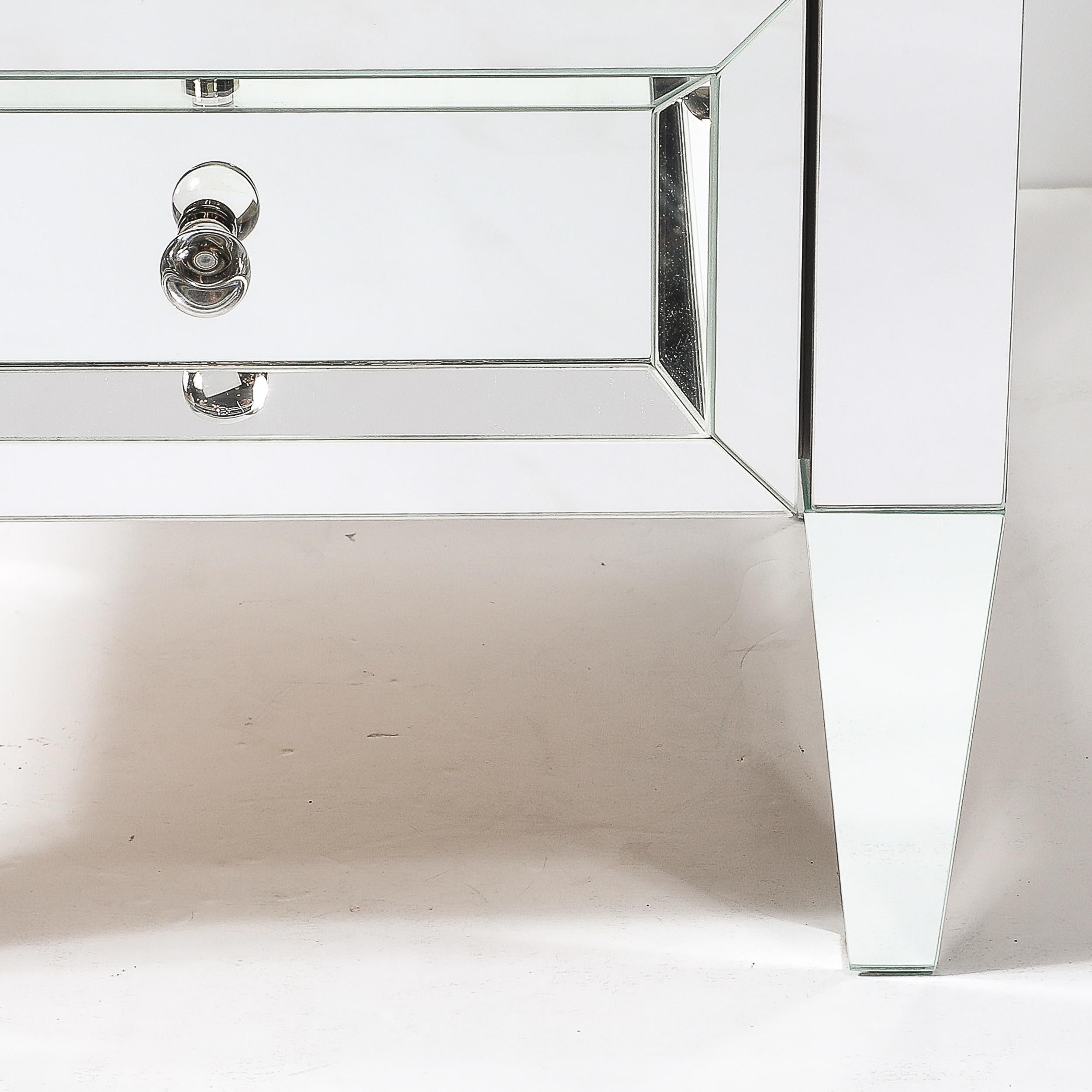 Contemporary Pair of Hollywood Regency Style Custom Mirrored Nightstands with Three Drawers For Sale