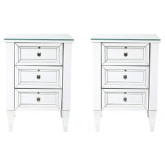 Pair of Hollywood Regency Style Custom Mirrored Nightstands with Three Drawers
