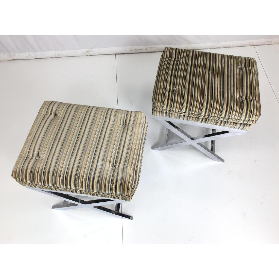 Art Deco Pair of Hollywood Regency Style Decorator Chrome Based X Form Stools or Benches