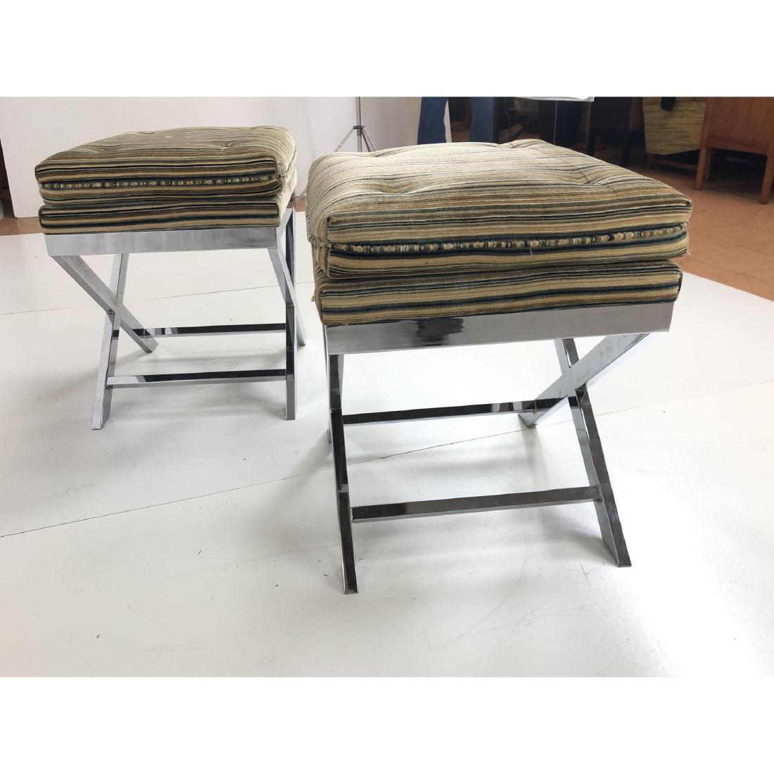 Pair of Hollywood Regency Style Decorator Chrome Based X Form Stools or Benches In Good Condition In Stamford, CT