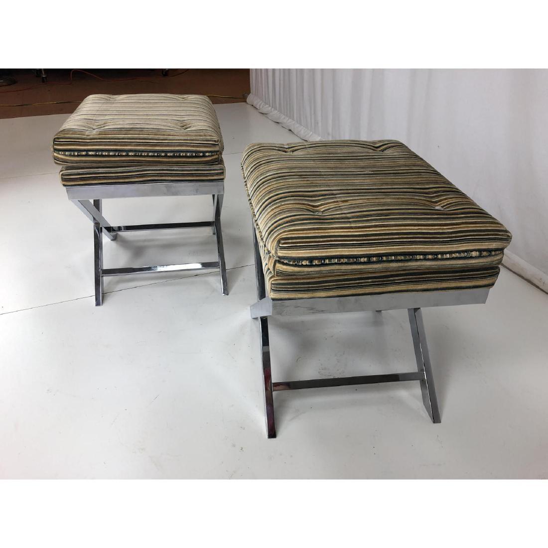Metal Pair of Hollywood Regency Style Decorator Chrome Based X Form Stools or Benches