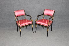 Pair of Hollywood Regency Style Ebonized & Gilt Armchairs By Karges