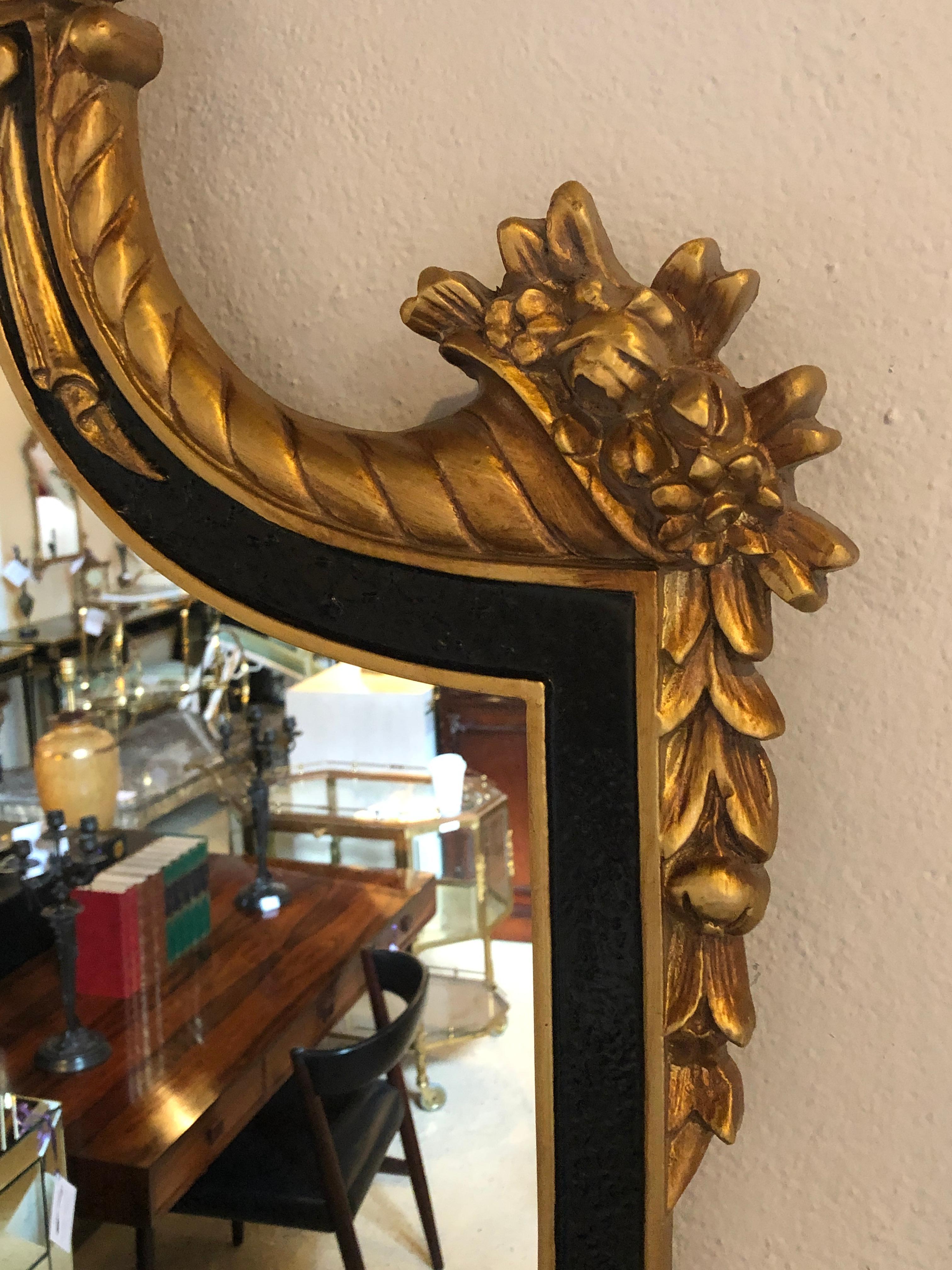 Pair of Hollywood Regency Style Ebony and Gilt Wood Wall or Console Mirrors 4