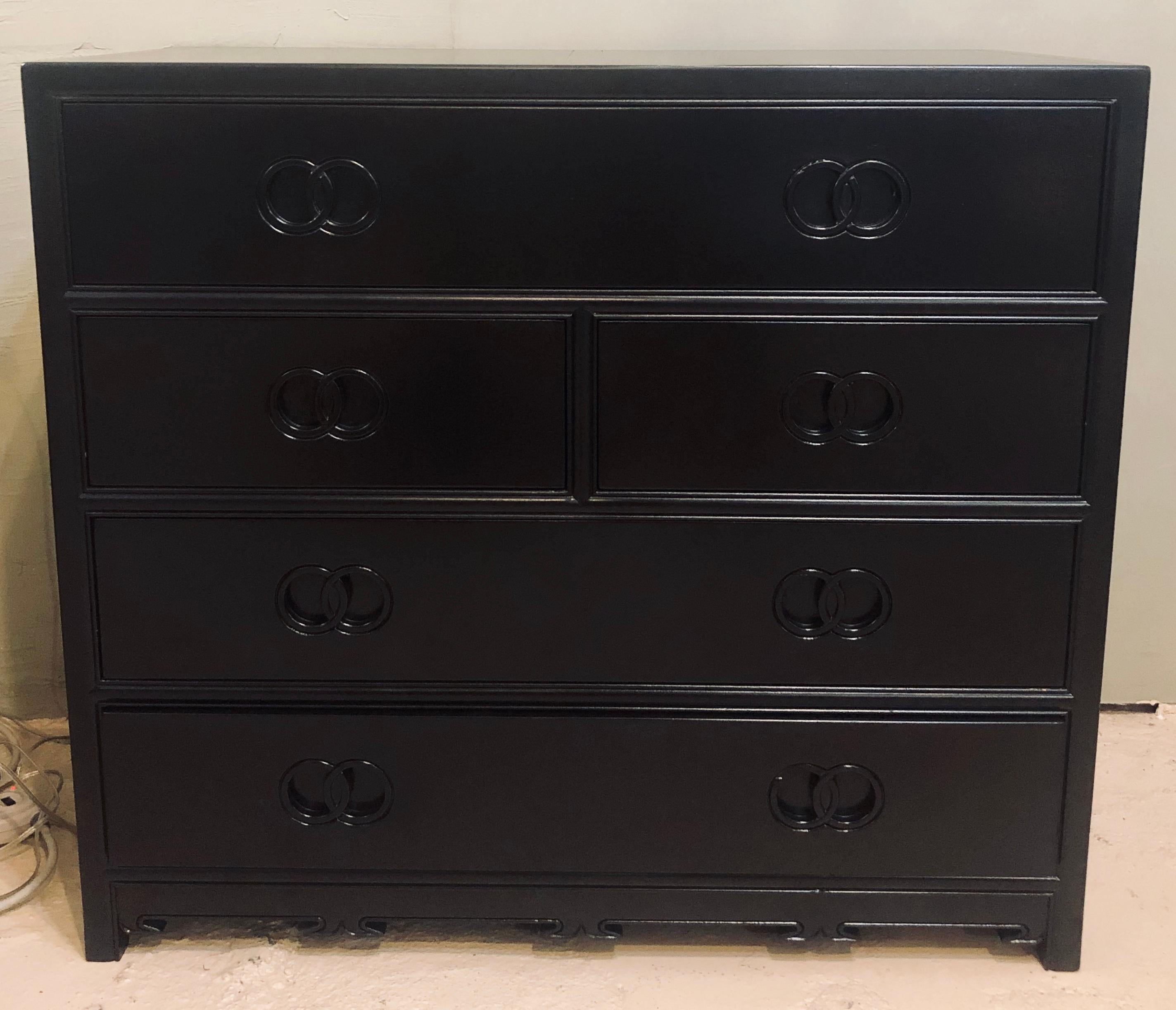 Pair of Hollywood Regency Style Ebony Michael Taylor Designed Chests for Baker In Good Condition In Stamford, CT