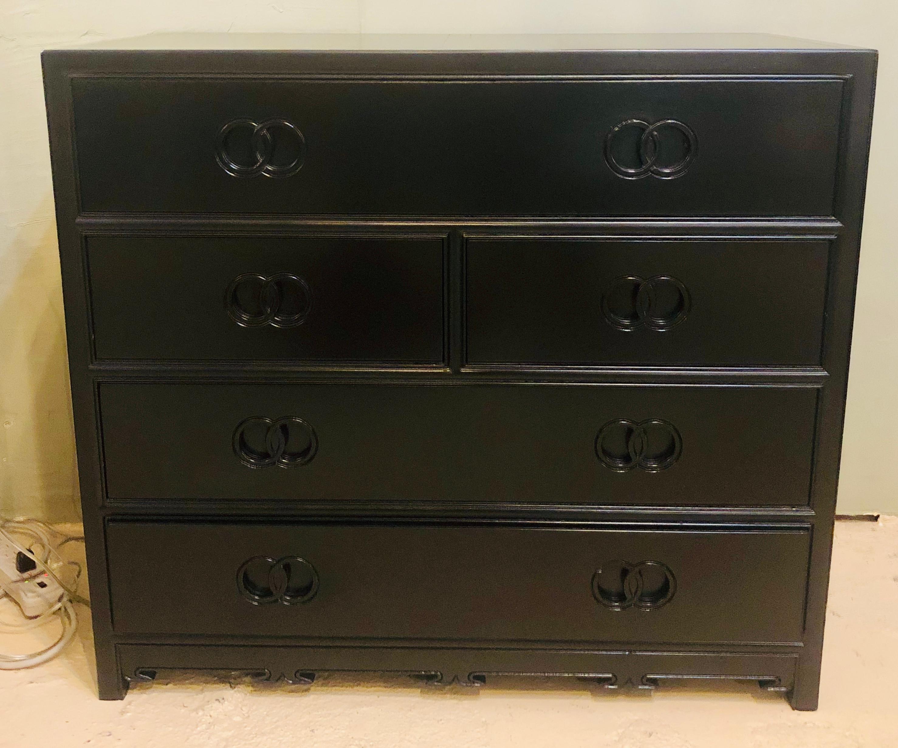 20th Century Pair of Hollywood Regency Style Ebony Michael Taylor Designed Chests for Baker