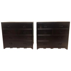 Pair of Hollywood Regency Style Ebony Michael Taylor Designed Chests for Baker