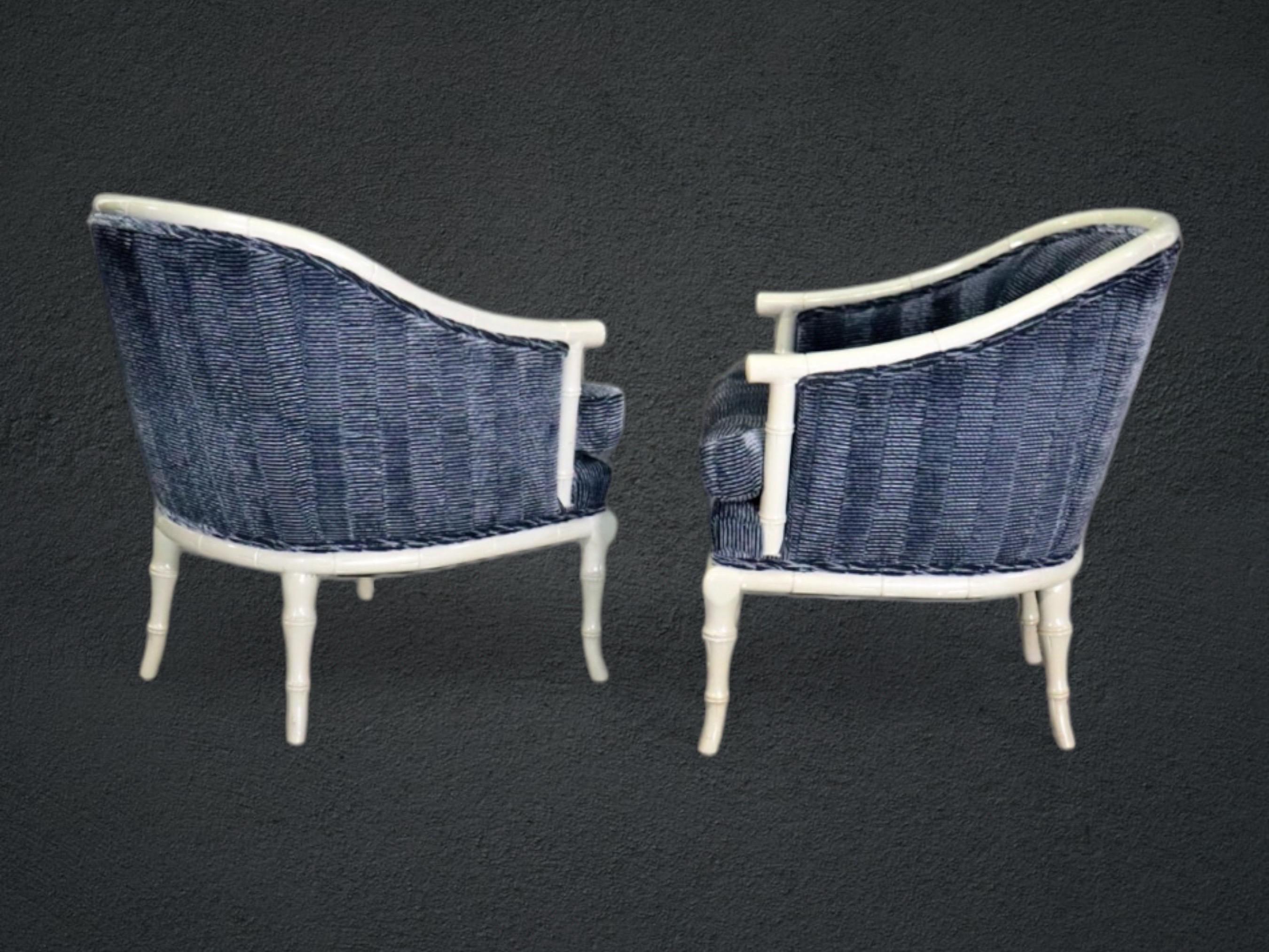 Unknown Pair of Hollywood Regency Style Faux Bamboo Paint Decorated Club Chairs For Sale