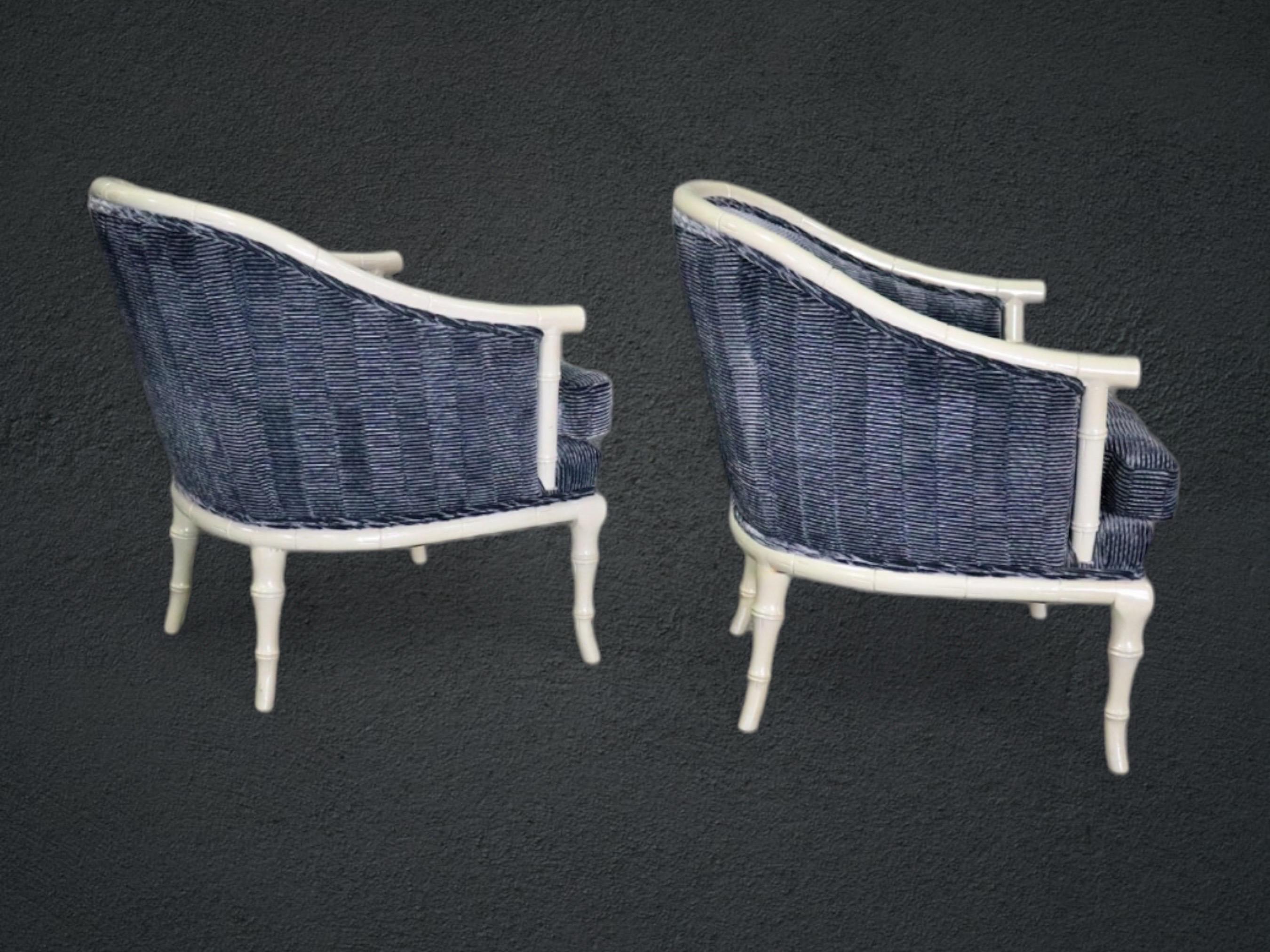 Hand-Crafted Pair of Hollywood Regency Style Faux Bamboo Paint Decorated Club Chairs For Sale