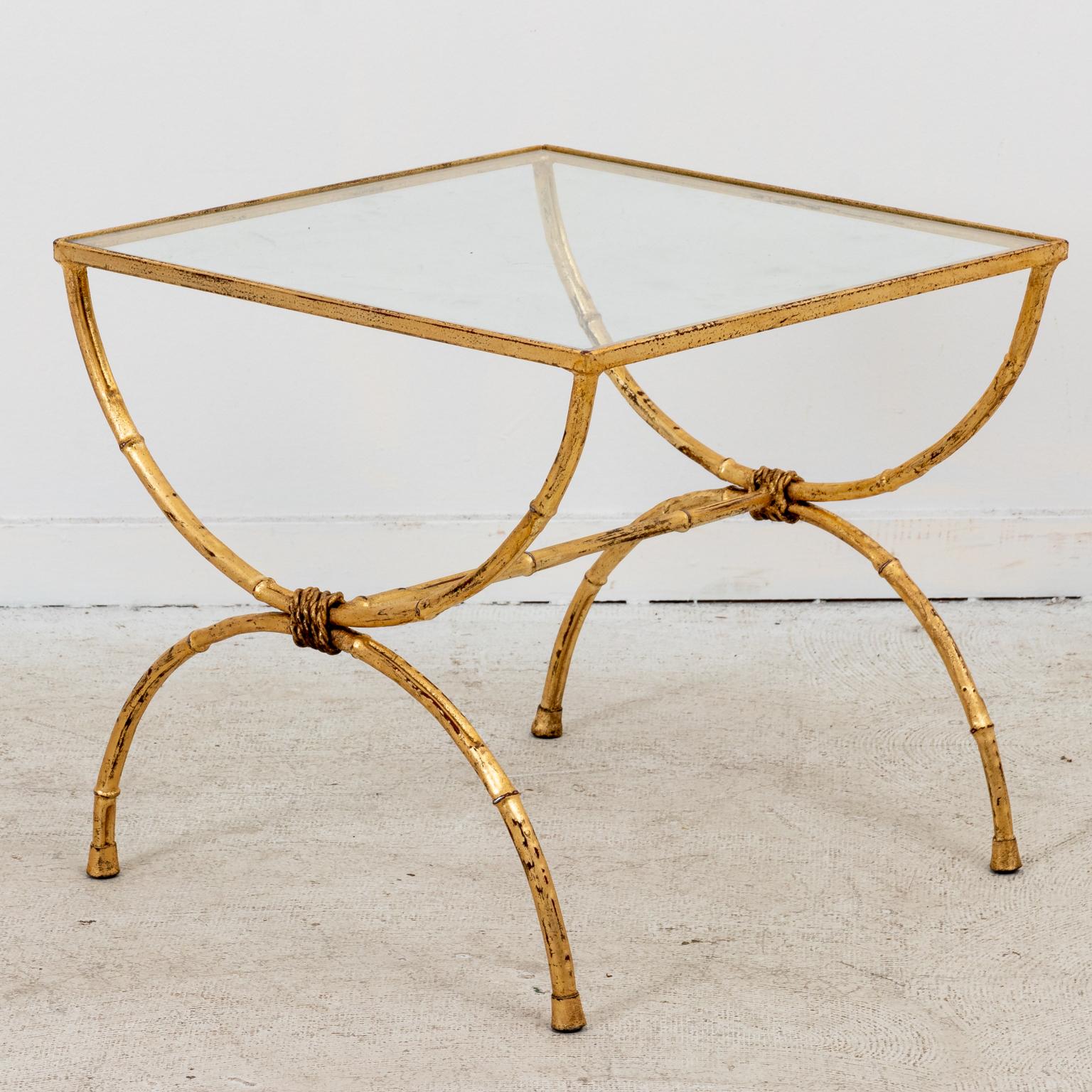 Gilt Pair of Hollywood Regency Style Faux Bamboo Tables