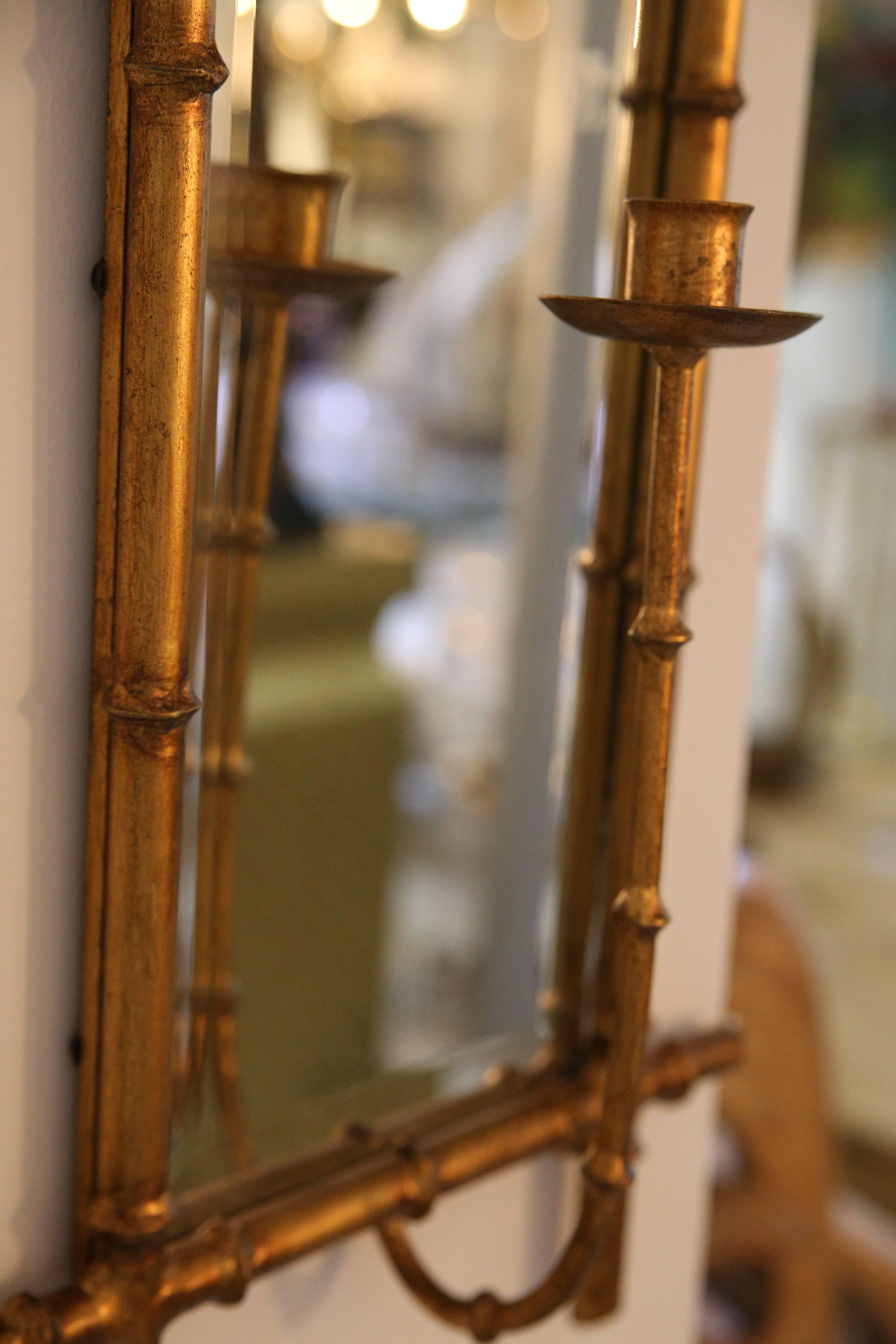 Pair of Hollywood Regency Style Faux Bamboo Wall Sconces In Good Condition In West Palm Beach, FL