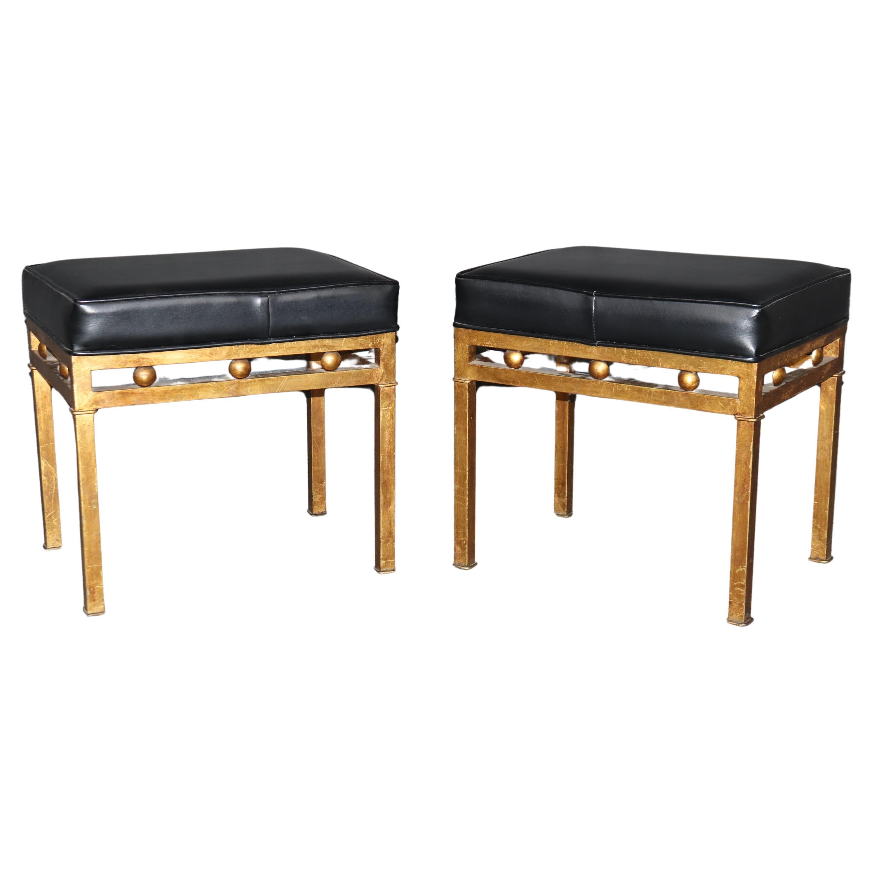 Pair of Hollywood Regency style Gilt Steel Benches Circa 1940s