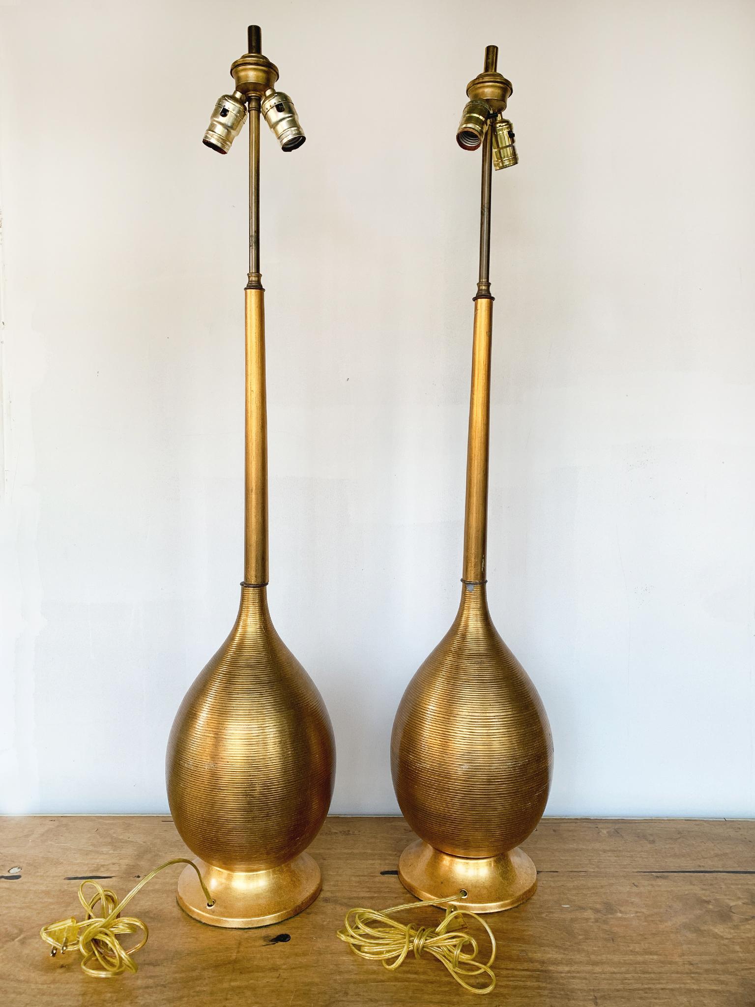 Contemporary Pair of Hollywood Regency Style Gilt Table Lamps