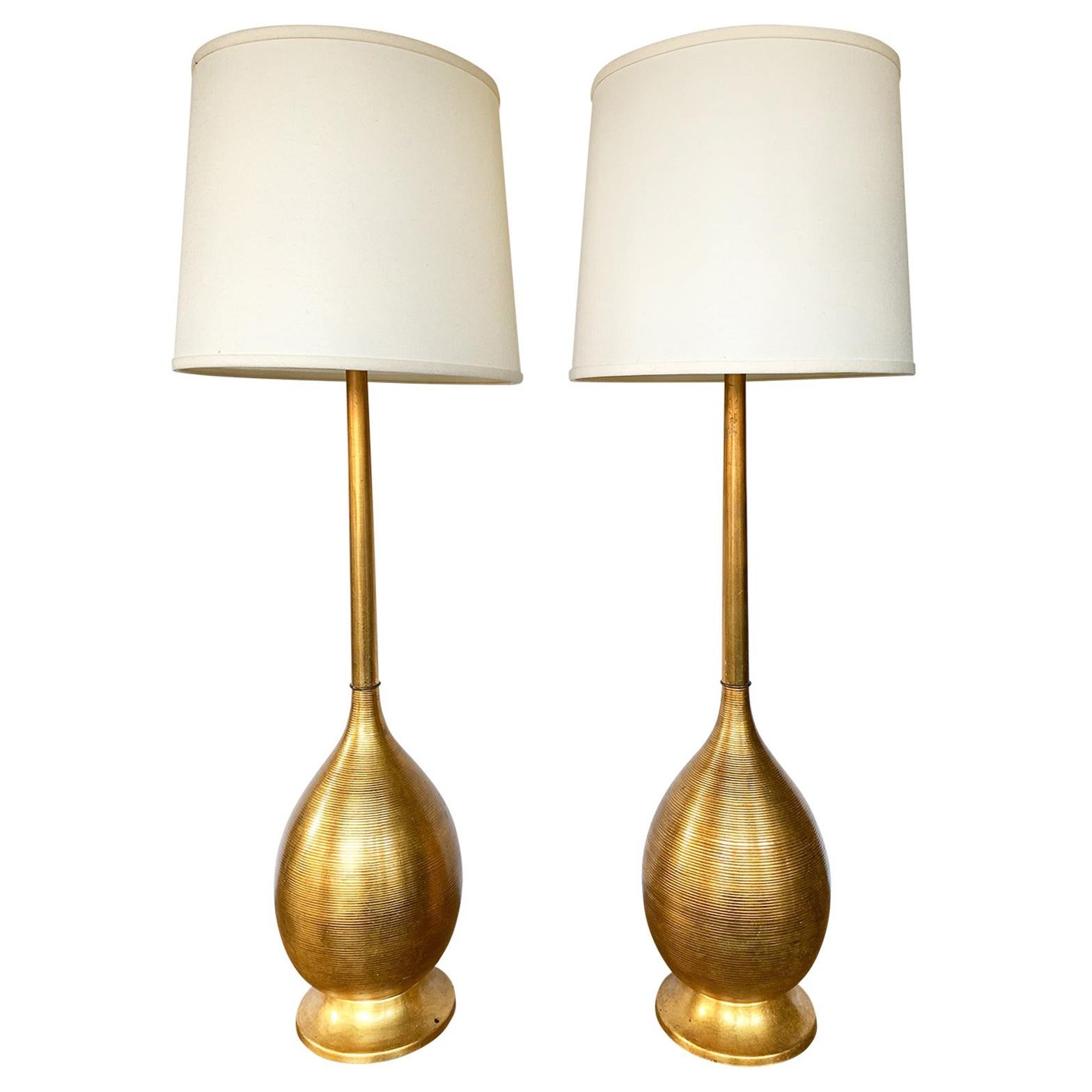 Pair of Hollywood Regency Style Gilt Table Lamps