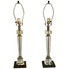 Pair of Hollywood Regency Style Glass and Chrome Table Lamps